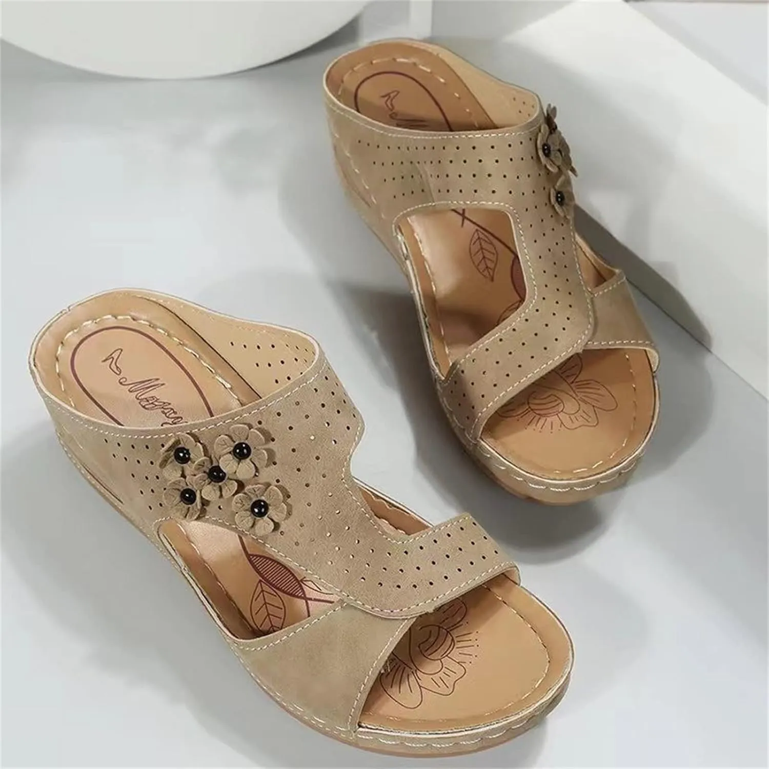 Ladmiple Sandals Women Wedge Low Heel Fashion Orthotic Slides Slip On Flip Flops With Comfort Plantar Fasciitis Arch Support