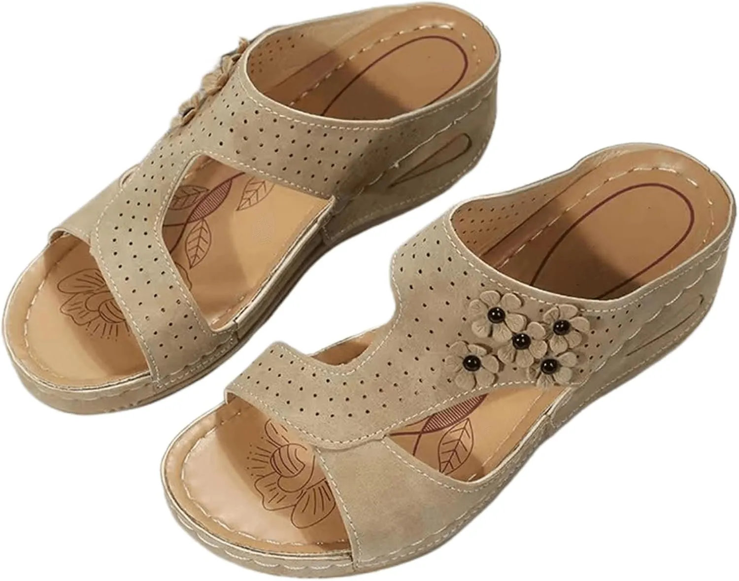 Ladmiple Sandals Women Wedge Low Heel Fashion Orthotic Slides Slip On Flip Flops With Comfort Plantar Fasciitis Arch Support
