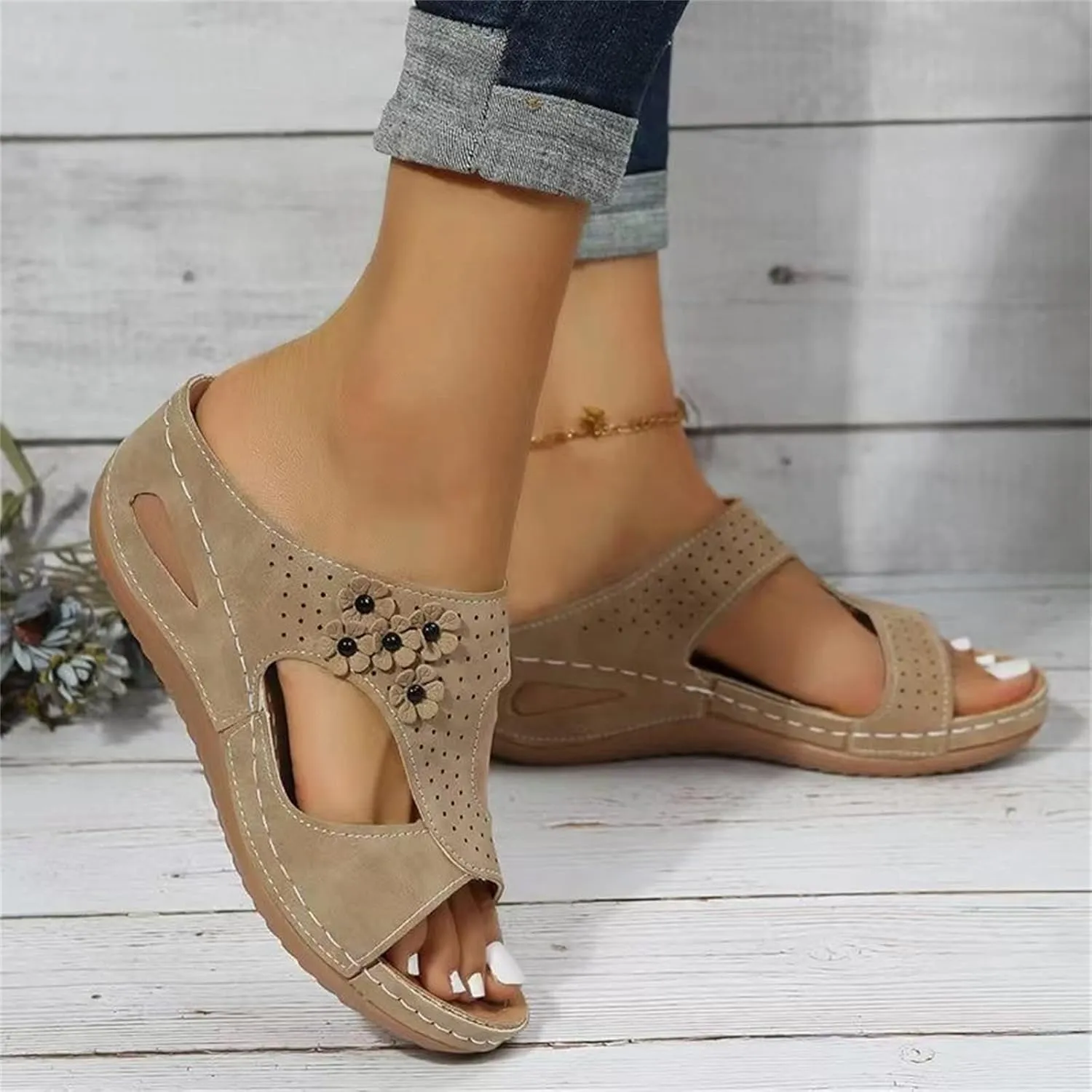 Ladmiple Sandals Women Wedge Low Heel Fashion Orthotic Slides Slip On Flip Flops With Comfort Plantar Fasciitis Arch Support