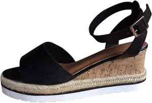 Ladmiple Wedge Sandals for Women Dressy Slip-On High Heel Sandal Summer Casual Beach Shoes Open Toe Espadrilles Platform