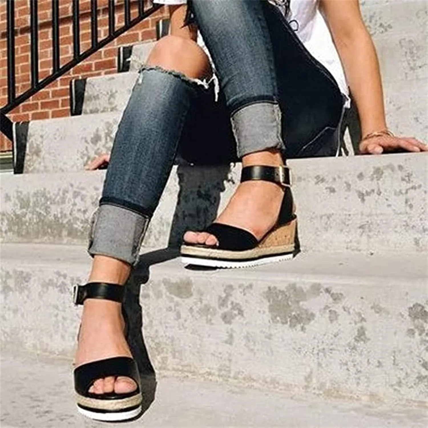Ladmiple Wedge Sandals for Women Dressy Slip-On High Heel Sandal Summer Casual Beach Shoes Open Toe Espadrilles Platform