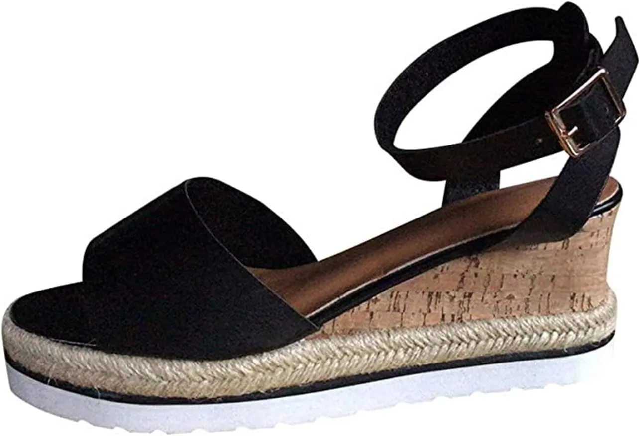 Ladmiple Wedge Sandals for Women Dressy Slip-On High Heel Sandal Summer Casual Beach Shoes Open Toe Espadrilles Platform