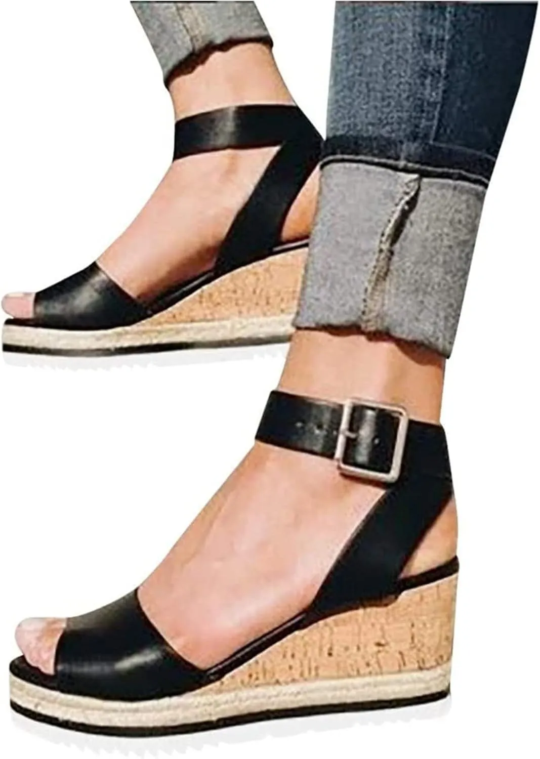 Ladmiple Wedge Sandals for Women Dressy Slip-On High Heel Sandal Summer Casual Beach Shoes Open Toe Espadrilles Platform