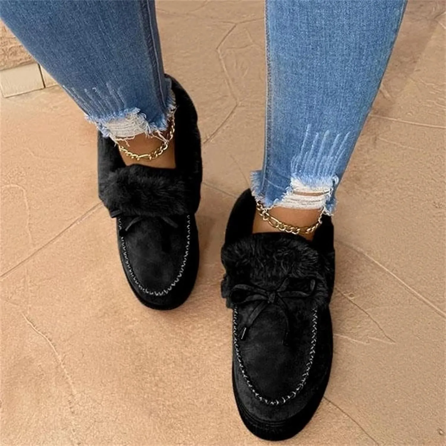 Ladmiple Winter Boots For Women Fashion Snow Boots Classic Faux Fur Lined Slip On Ankle Boots Casual Comfortable Warm Shoes