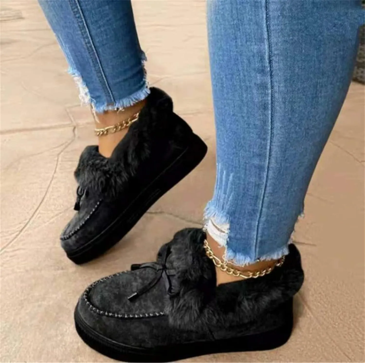 Ladmiple Winter Boots For Women Fashion Snow Boots Classic Faux Fur Lined Slip On Ankle Boots Casual Comfortable Warm Shoes