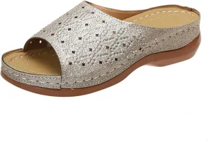 Ladmiple Womens Casual Summer Fashion Sparkly Orthopedic Wedge Flip Flops with Arch Support Roman Open Toe Slipper Shoes