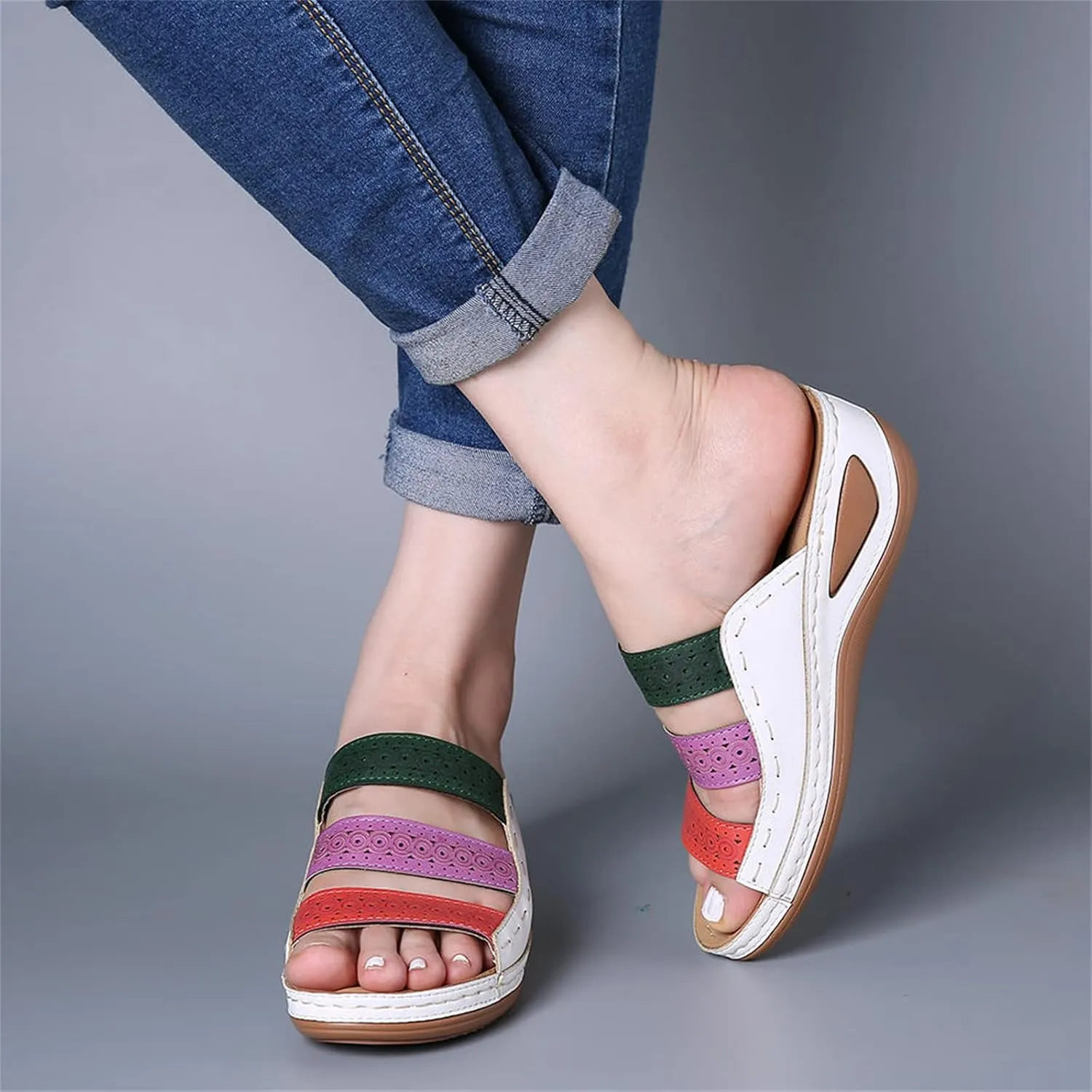 Ladmiple Womens Sandals With Arch Support Walking Fashion Orthotic Slides Lightweight Athletic Slip On Orthopedic Slippers