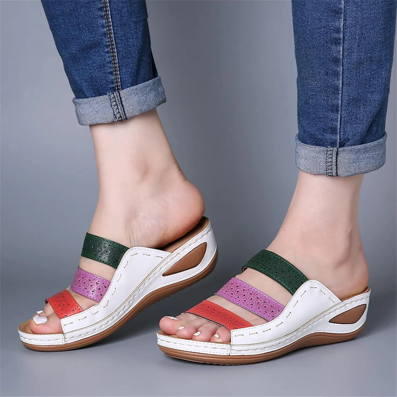 Ladmiple Womens Sandals With Arch Support Walking Fashion Orthotic Slides Lightweight Athletic Slip On Orthopedic Slippers