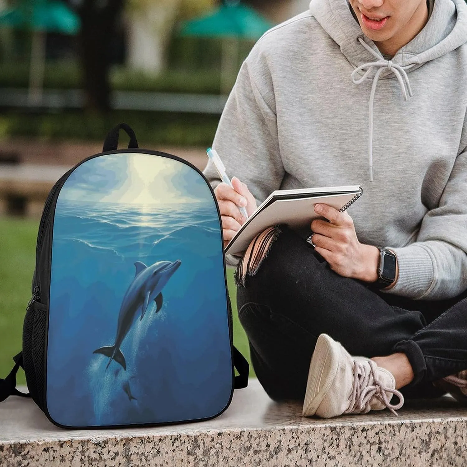 Laptop Backpack Casual Daypack Waterproof Dolphin in The Ocean Computer Bag Business Work Bag for Travel, 17inch