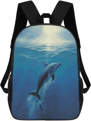 Laptop Backpack Casual Daypack Waterproof Dolphin in The Ocean Computer Bag Business Work Bag for Travel, 17inch