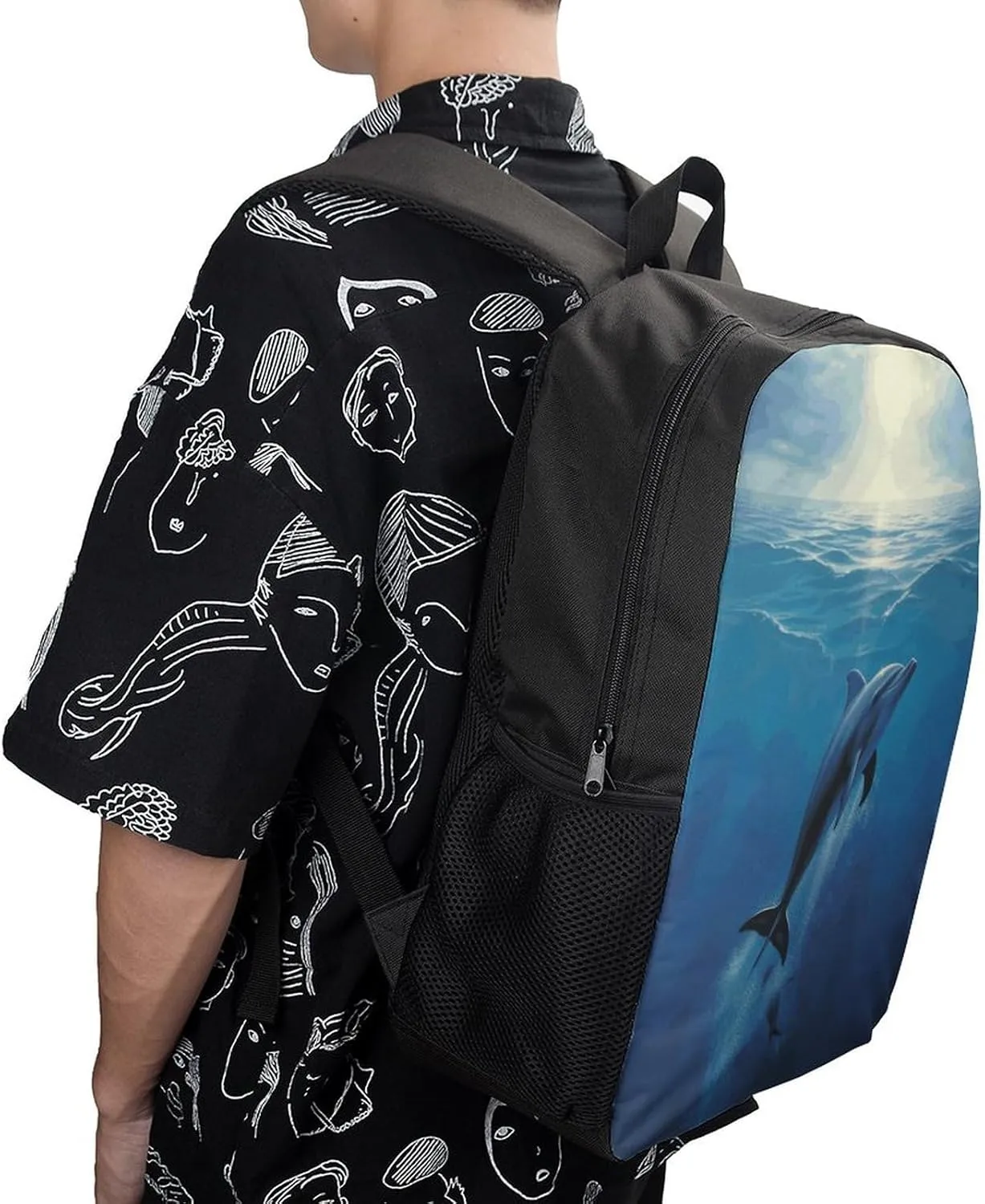 Laptop Backpack Casual Daypack Waterproof Dolphin in The Ocean Computer Bag Business Work Bag for Travel, 17inch