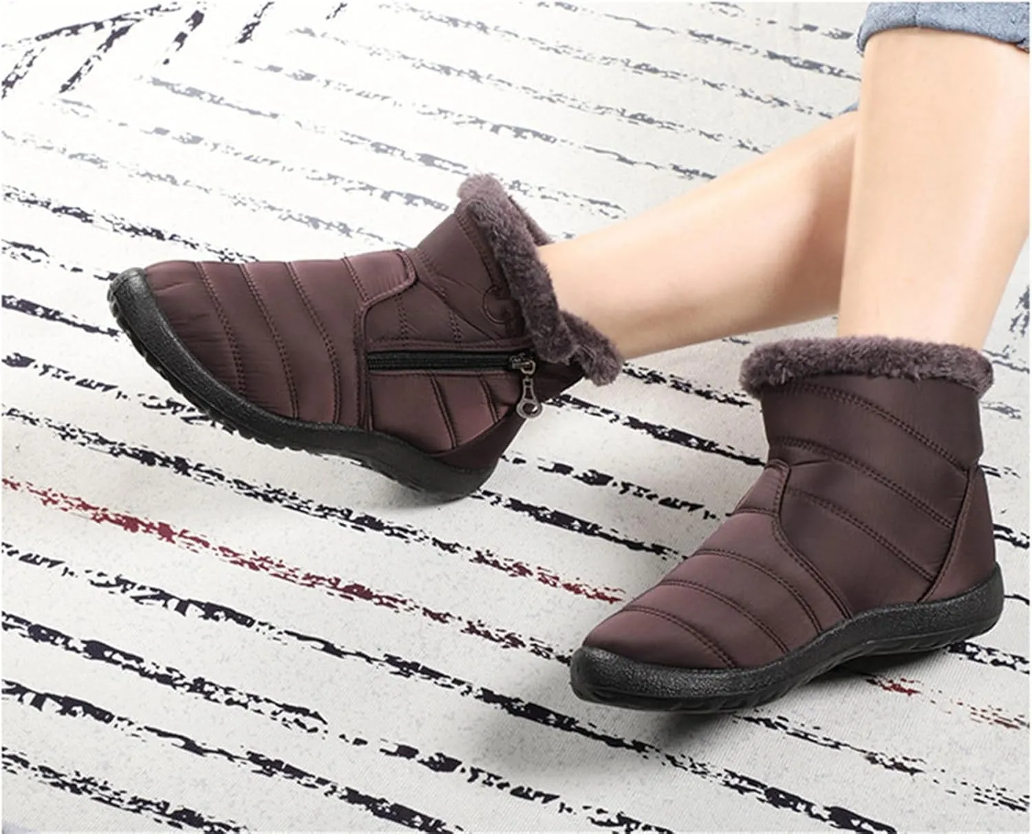 Lausiuoe Snow Boots For Women Waterproof Insulated Non Slip Winter Fur Lining Comfortable Outdoor Ankle Booties Shoes