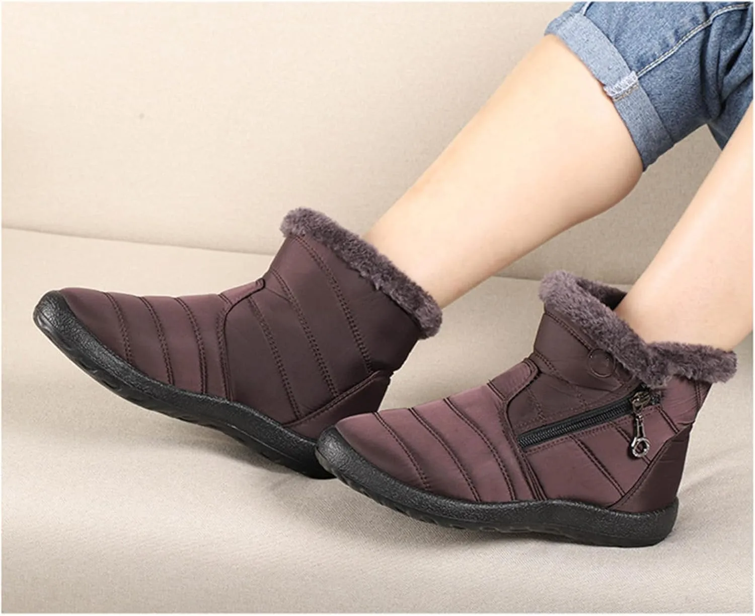 Lausiuoe Snow Boots For Women Waterproof Insulated Non Slip Winter Fur Lining Comfortable Outdoor Ankle Booties Shoes
