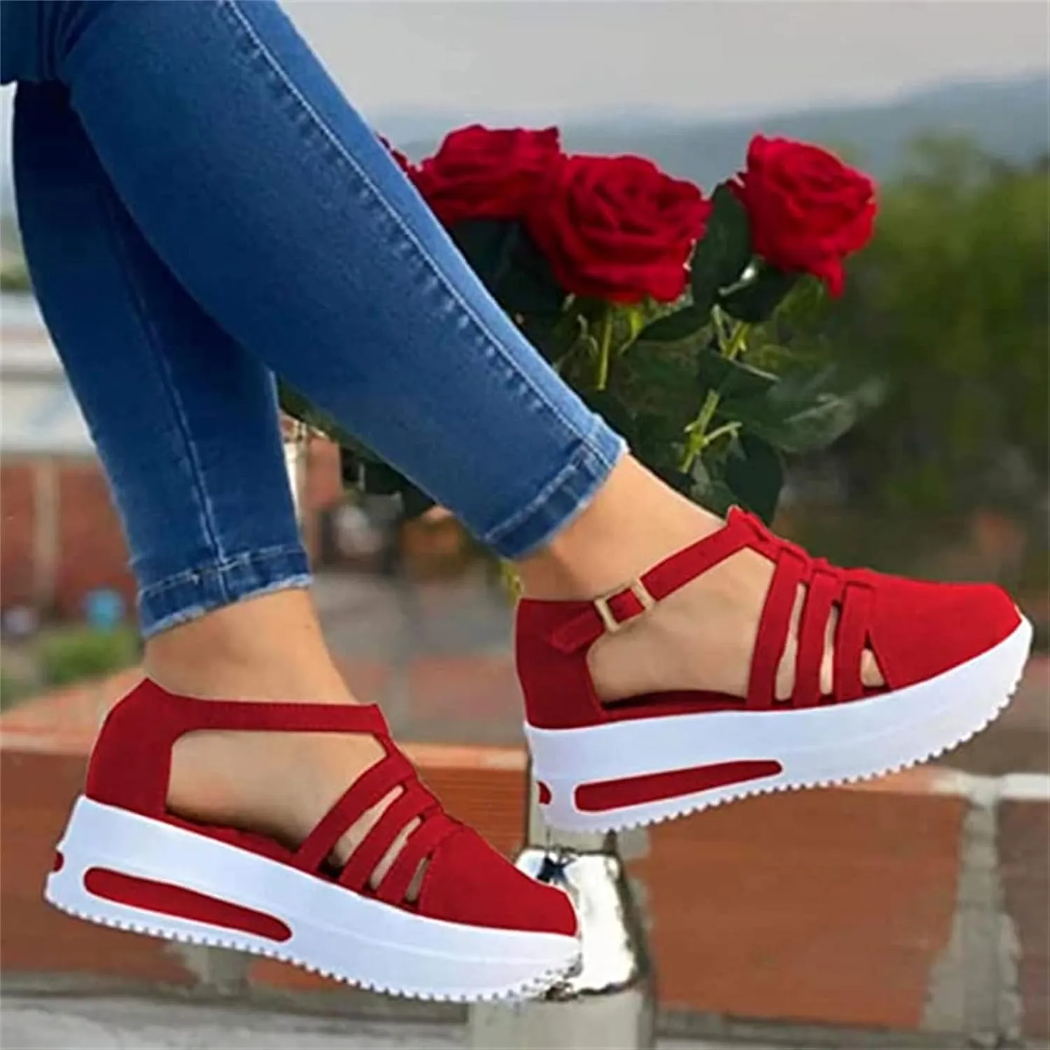 Lausiuoe Wedge Sandals For Women Wide Width Dressy Platform Ankle Strap Summer Shoes Casual Flatform Walking Shoes