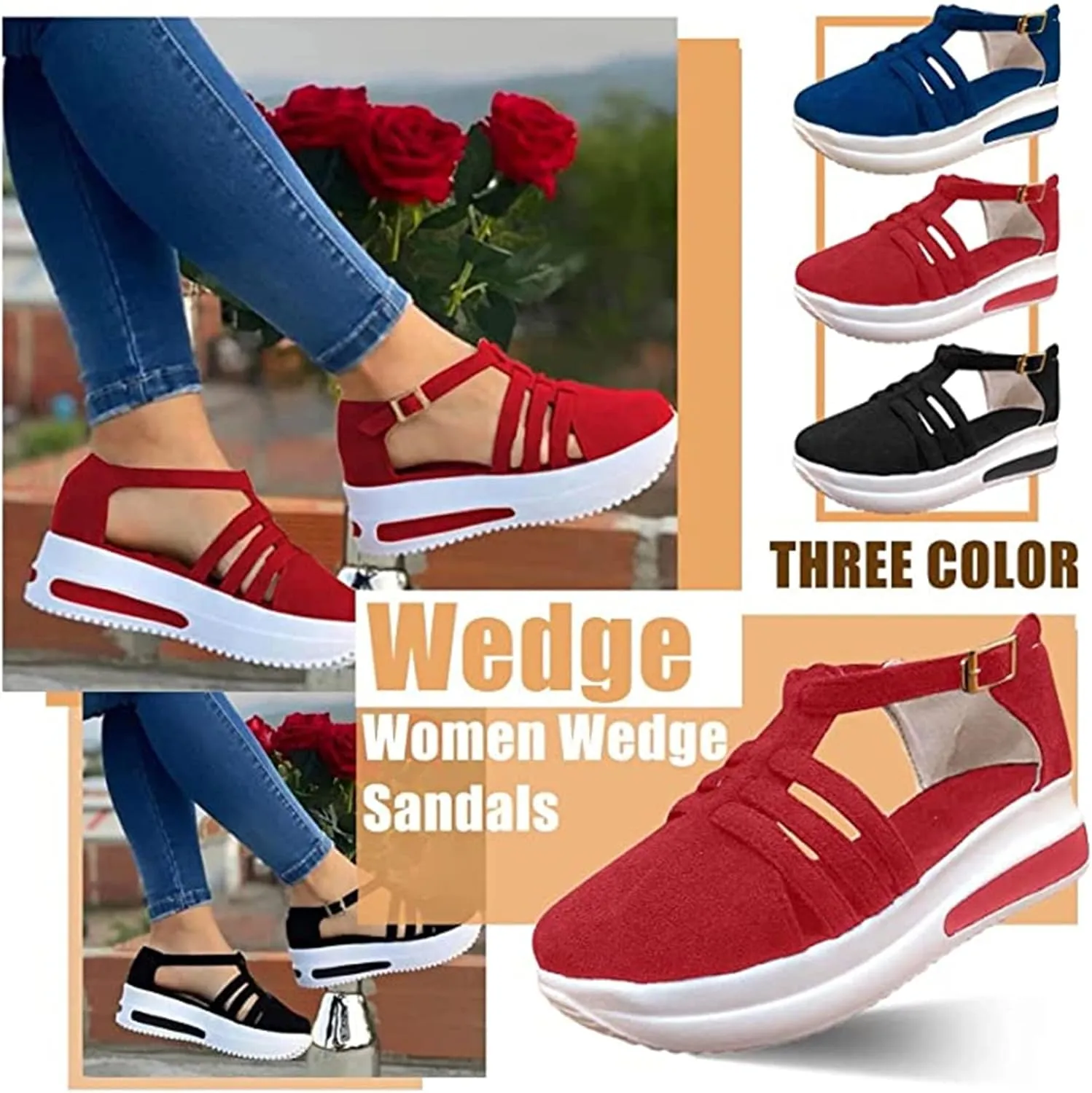 Lausiuoe Wedge Sandals For Women Wide Width Dressy Platform Ankle Strap Summer Shoes Casual Flatform Walking Shoes
