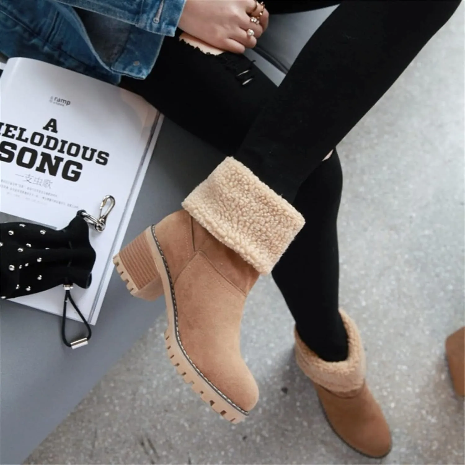Lausiuoe Winter Boots For Women Fashion Wide Calf Snow Boots Fur Lined Warm Fuzzy booties Casual Outdoor Comfortable Shoes 2022
