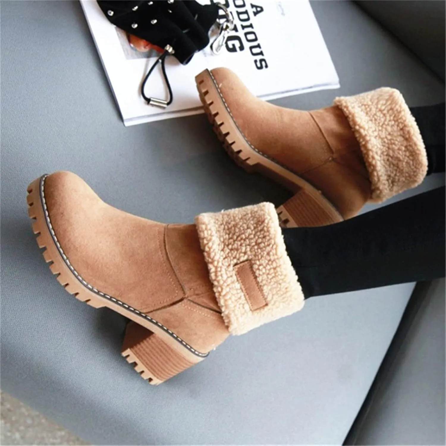 Lausiuoe Winter Boots For Women Fashion Wide Calf Snow Boots Fur Lined Warm Fuzzy booties Casual Outdoor Comfortable Shoes 2022