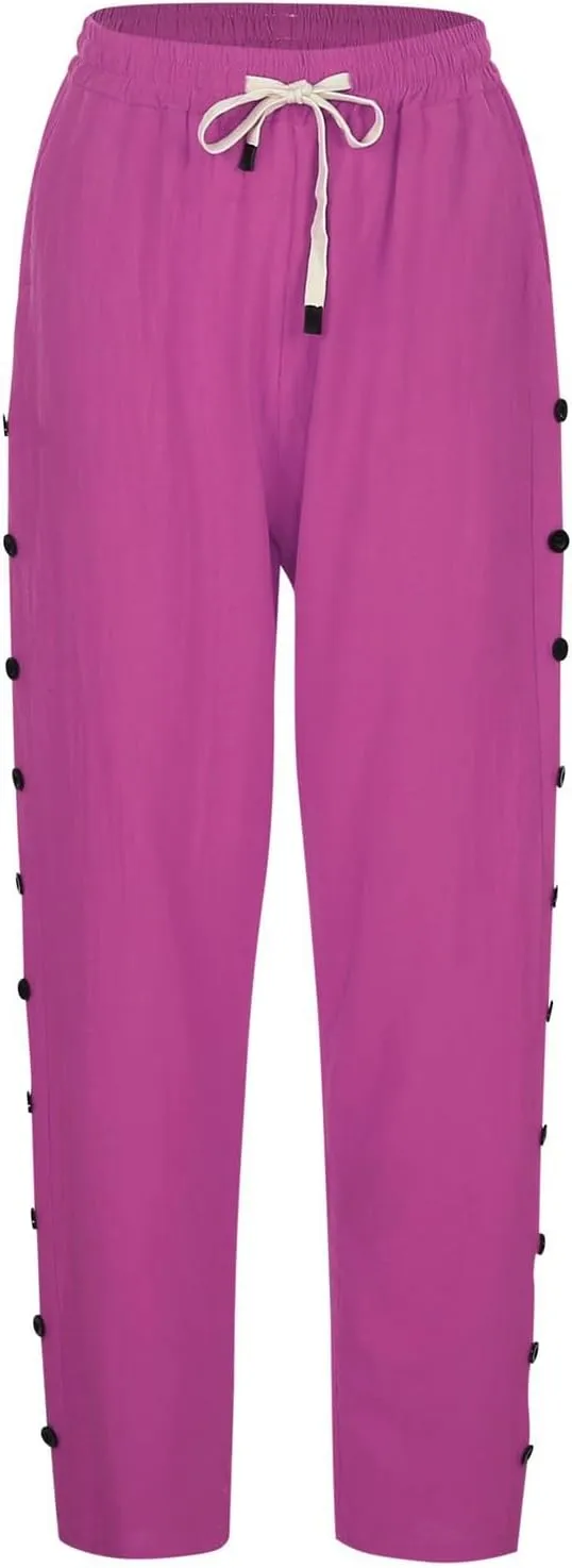 LCMTWX Women's Linen Pants Waist Pants Drawstring Capri Pants with Pockets Wide Leg Cropped Pants High Waisted Pants for