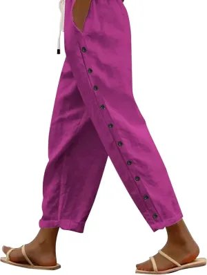 LCMTWX Women's Linen Pants Waist Pants Drawstring Capri Pants with Pockets Wide Leg Cropped Pants High Waisted Pants for