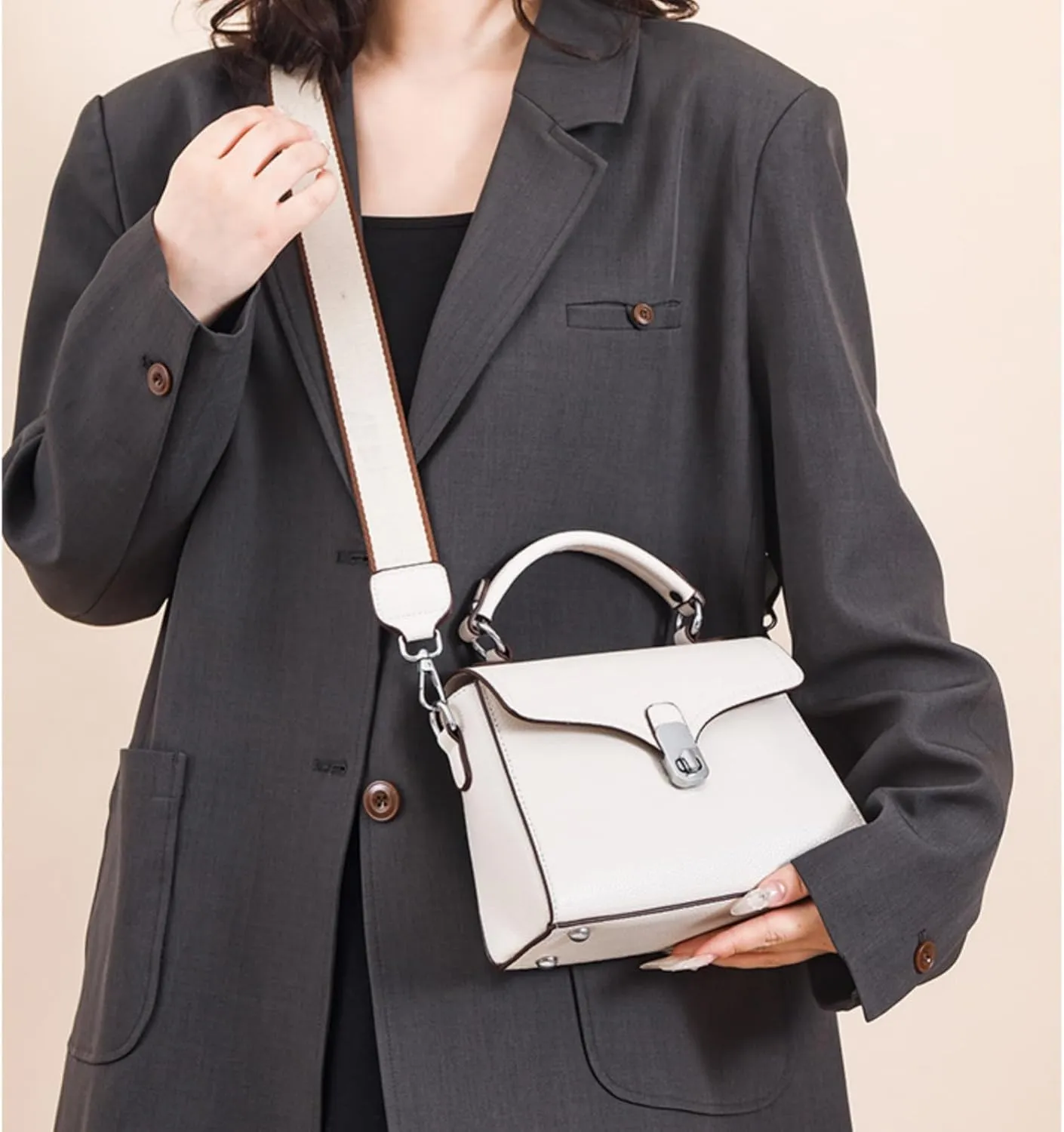 Leather Top Handle Handbag for Women, Small Flap Shoulder Bags Vintage Satchels Fashion Crossbody Clutch Purse