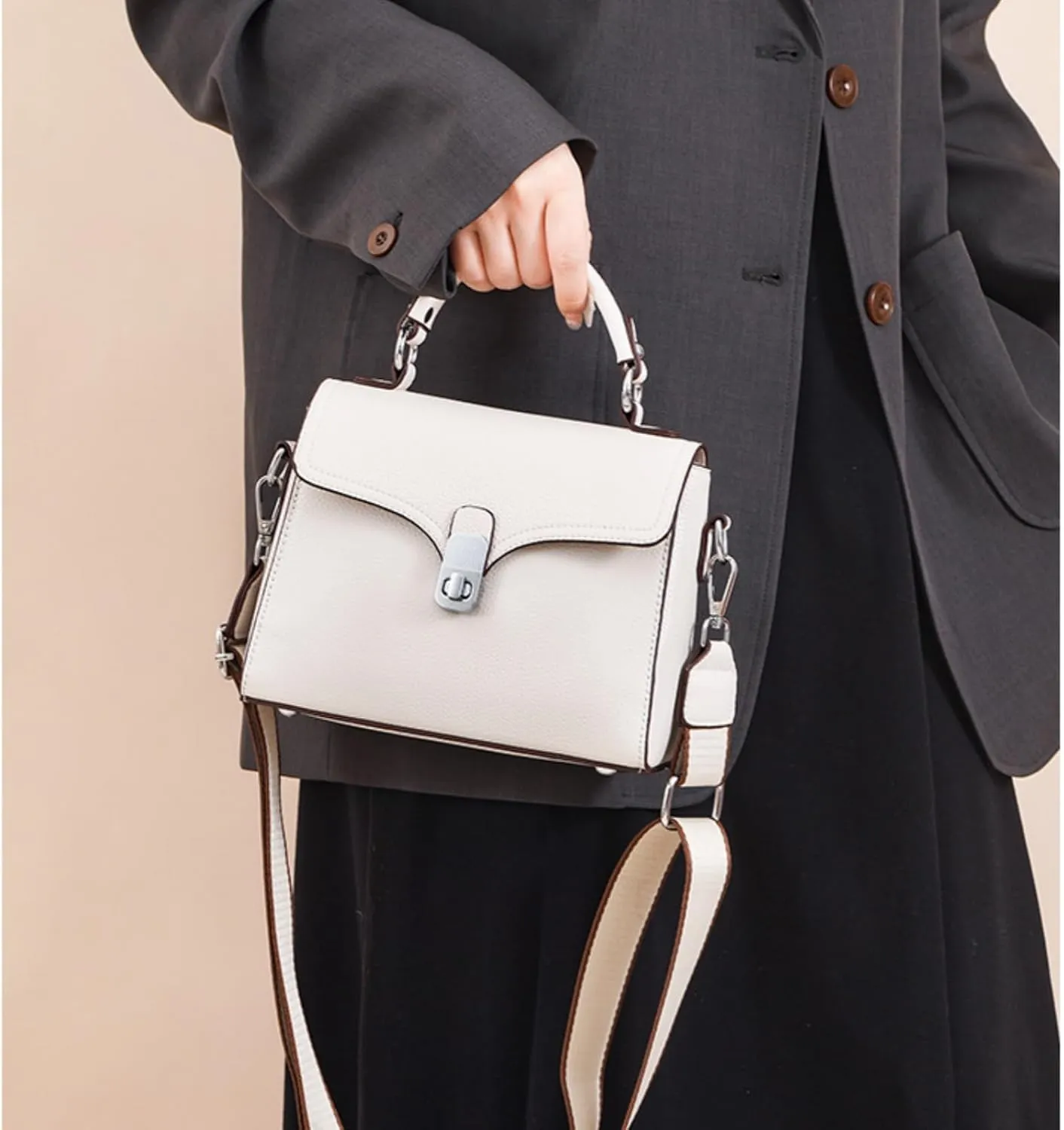 Leather Top Handle Handbag for Women, Small Flap Shoulder Bags Vintage Satchels Fashion Crossbody Clutch Purse