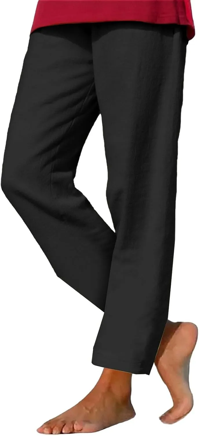 Linen Pants for Women Summer Lightweight Drawstring Waisted Casual Trousers Wide Leg Beach Lounge Pants with Pockets