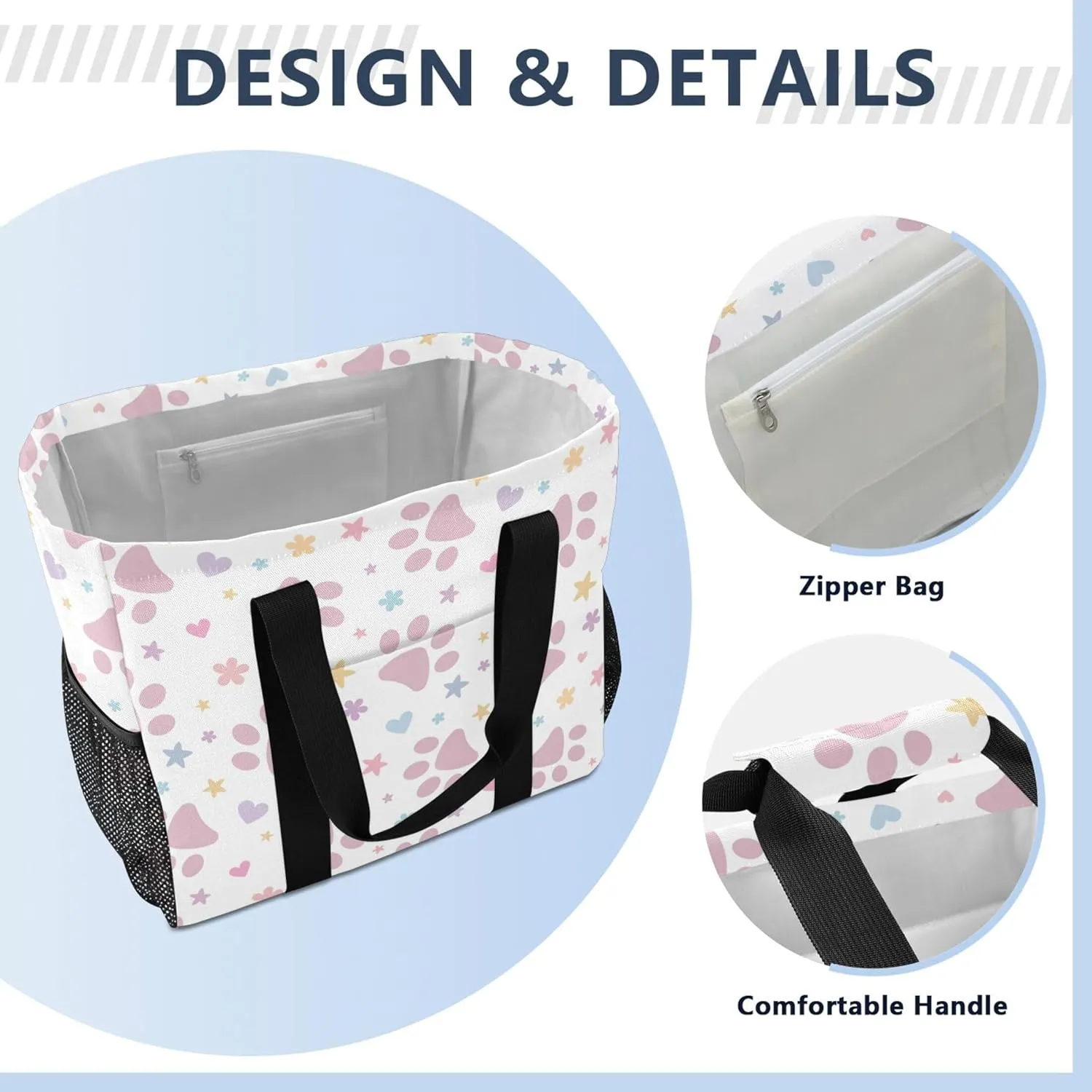 linqin Cute Cat Pattern Reusable Grocery Bags, Foldable Canvas Tote Bag Waterproof Travel Beach Bag for Shopping Work Gym