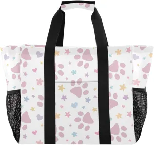 linqin Cute Cat Pattern Reusable Grocery Bags, Foldable Canvas Tote Bag Waterproof Travel Beach Bag for Shopping Work Gym