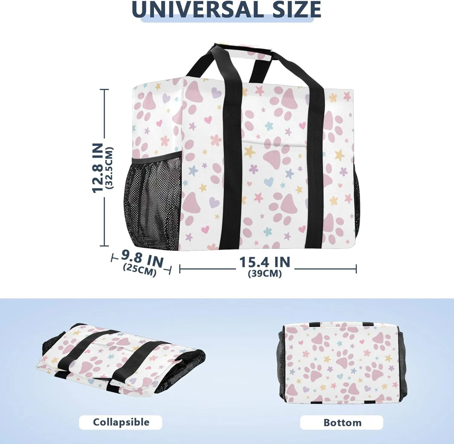 linqin Cute Cat Pattern Reusable Grocery Bags, Foldable Canvas Tote Bag Waterproof Travel Beach Bag for Shopping Work Gym