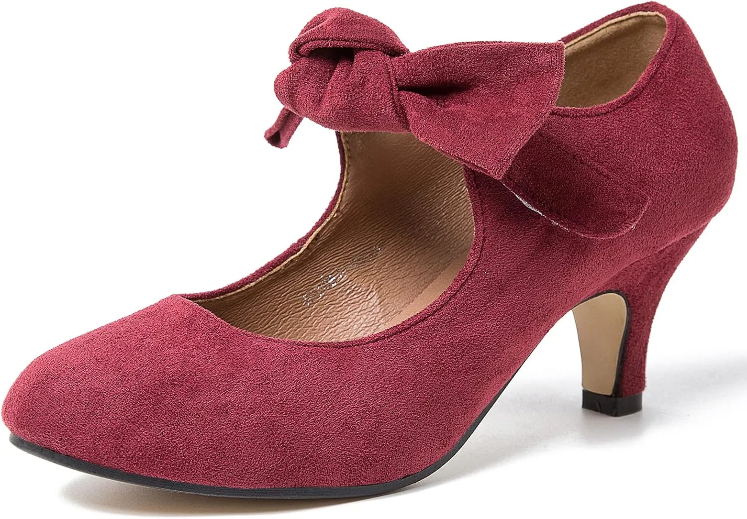 LIURUIJIA Women's Bow Heels Mary Jane Kitten Heel Pumps Round Toe Low Heels Ankle Strap Wedding Evening Party Dress Shoes