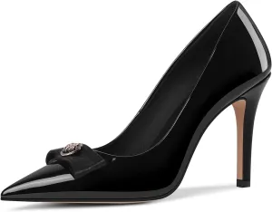 LOCERICH Women's High Heels Pumps Closed Toe Bow Heels Pointed Toe Stiletto Dress Shoes for Women Party Work Wedding Shoes for Bride