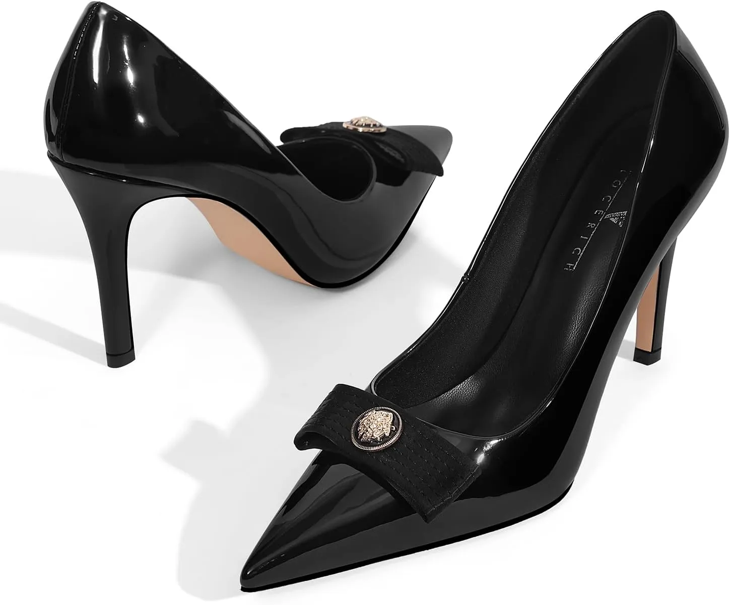 LOCERICH Women's High Heels Pumps Closed Toe Bow Heels Pointed Toe Stiletto Dress Shoes for Women Party Work Wedding Shoes for Bride