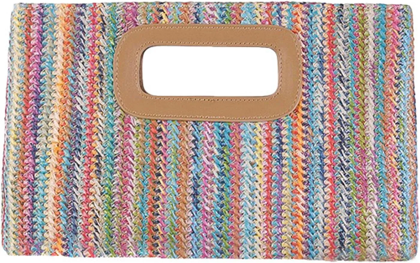 Long Keeper Straw Clutch Handbags Top Handle Clutch Evening Bags Woven Summer Beach Purse Crossbody Shoulder Bag with Chain