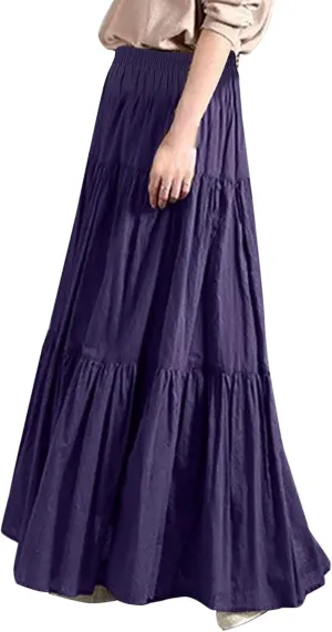 Long Skirts for Women Maxi Skirt Drawstring High Waisted Summer Long Skirts Lightweight Tiered Flowy Pleated Skirts