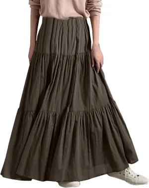Long Skirts for Women Maxi Skirt Drawstring High Waisted Summer Long Skirts Lightweight Tiered Flowy Pleated Skirts