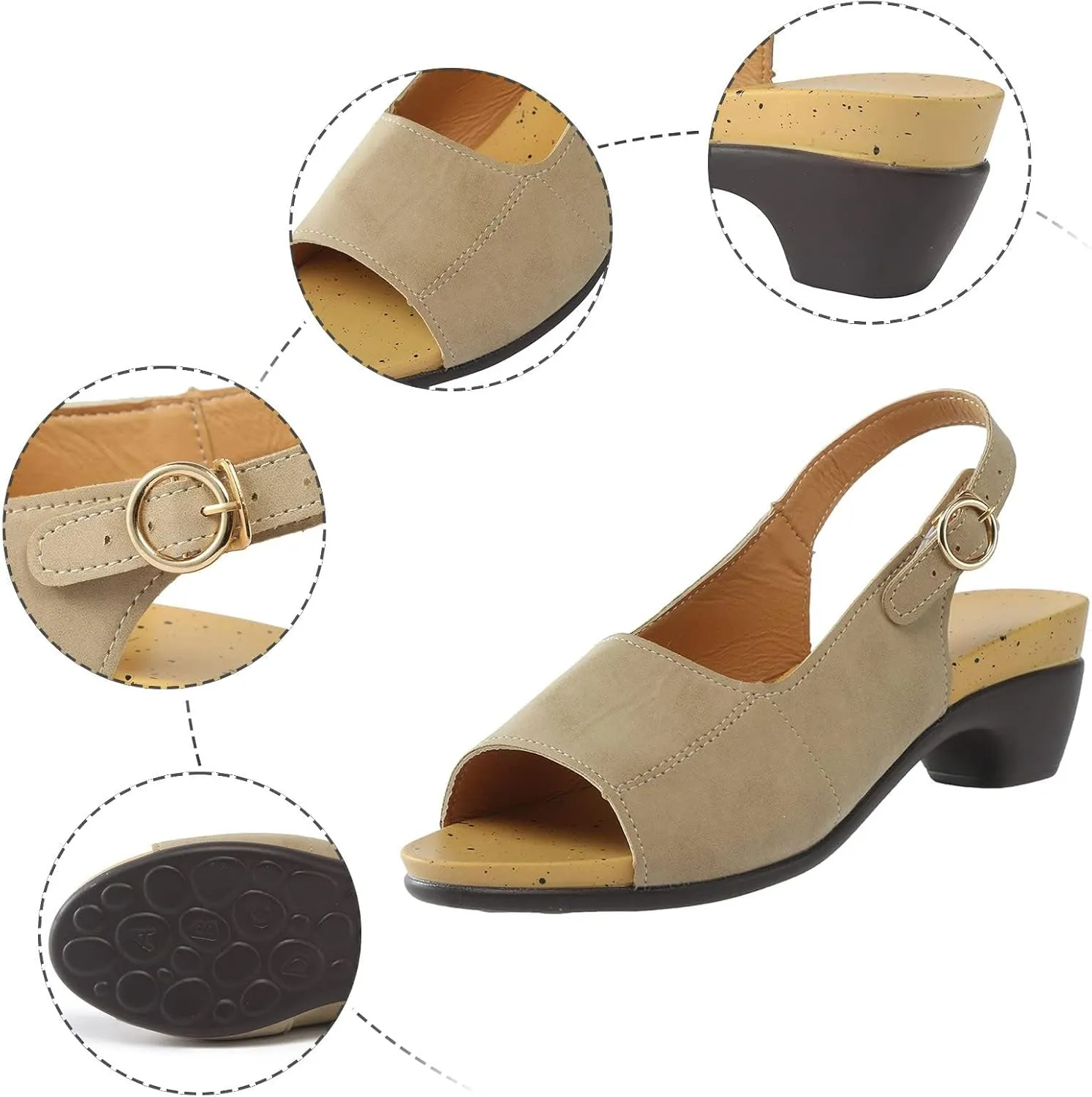 Low Chunky Heel Sandals for Women Open Toe Slingback Buckle Strap Sandals, Summer Comfortable Elegant Low Heels Anti-Slip Casual Breathable Walking Shoes
