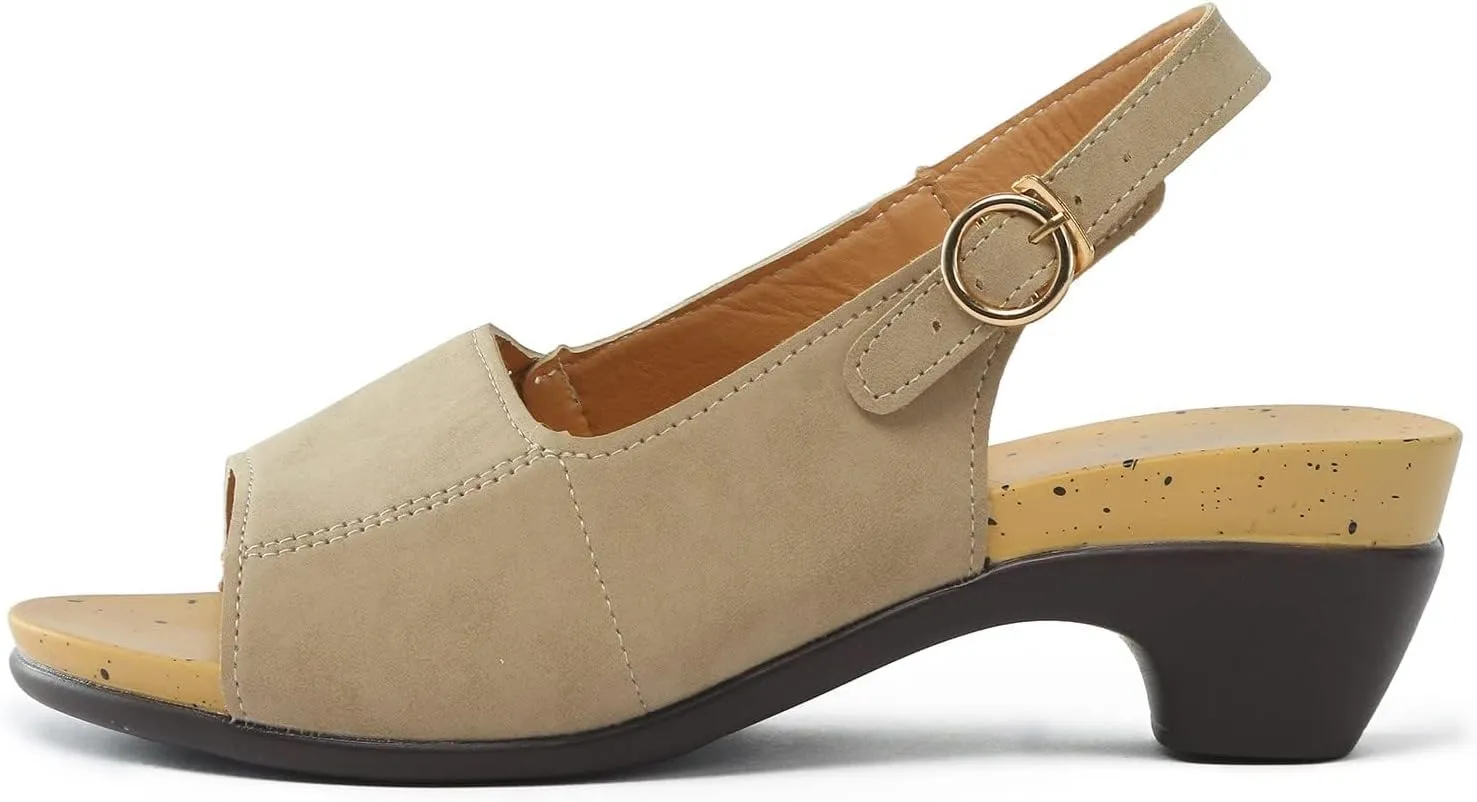 Low Chunky Heel Sandals for Women Open Toe Slingback Buckle Strap Sandals, Summer Comfortable Elegant Low Heels Anti-Slip Casual Breathable Walking Shoes