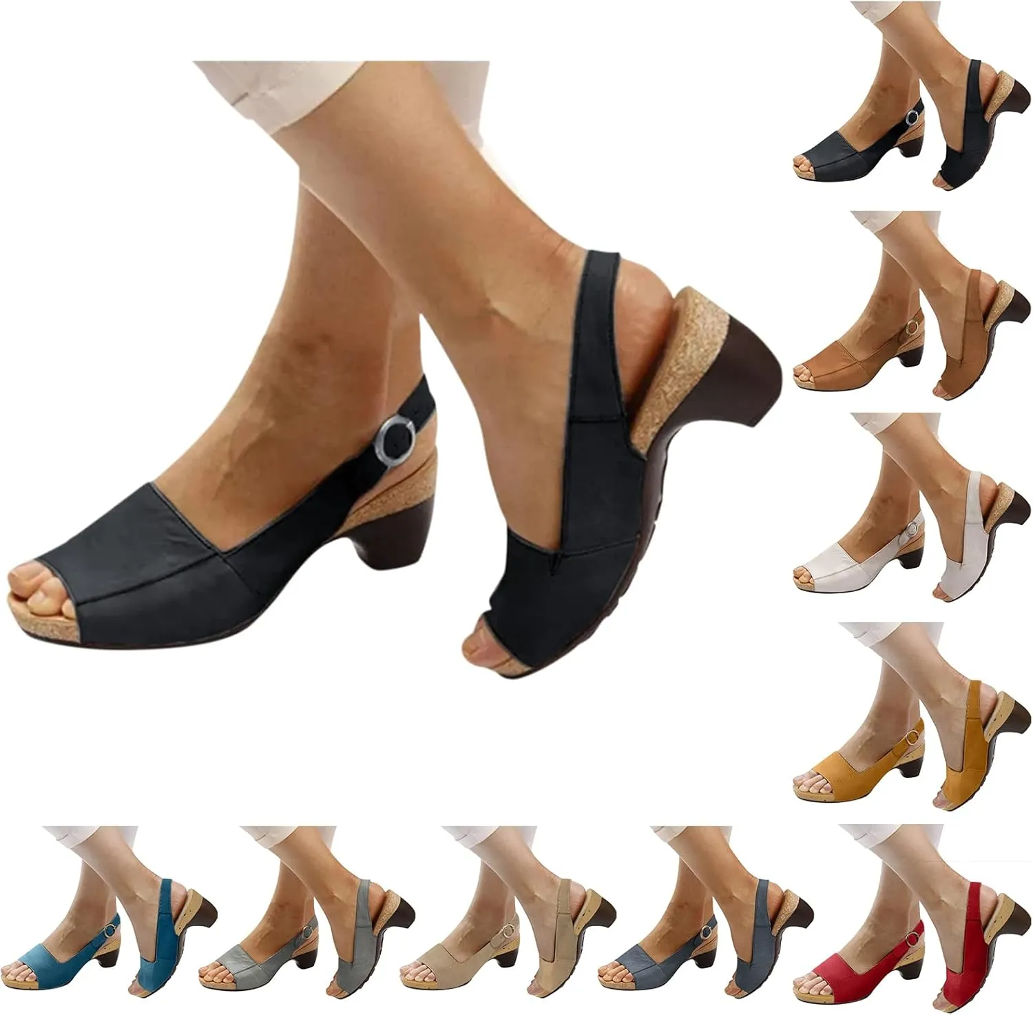 Low Chunky Heel Sandals for Women Open Toe Slingback Buckle Strap Sandals, Summer Comfortable Elegant Low Heels Anti-Slip Casual Breathable Walking Shoes
