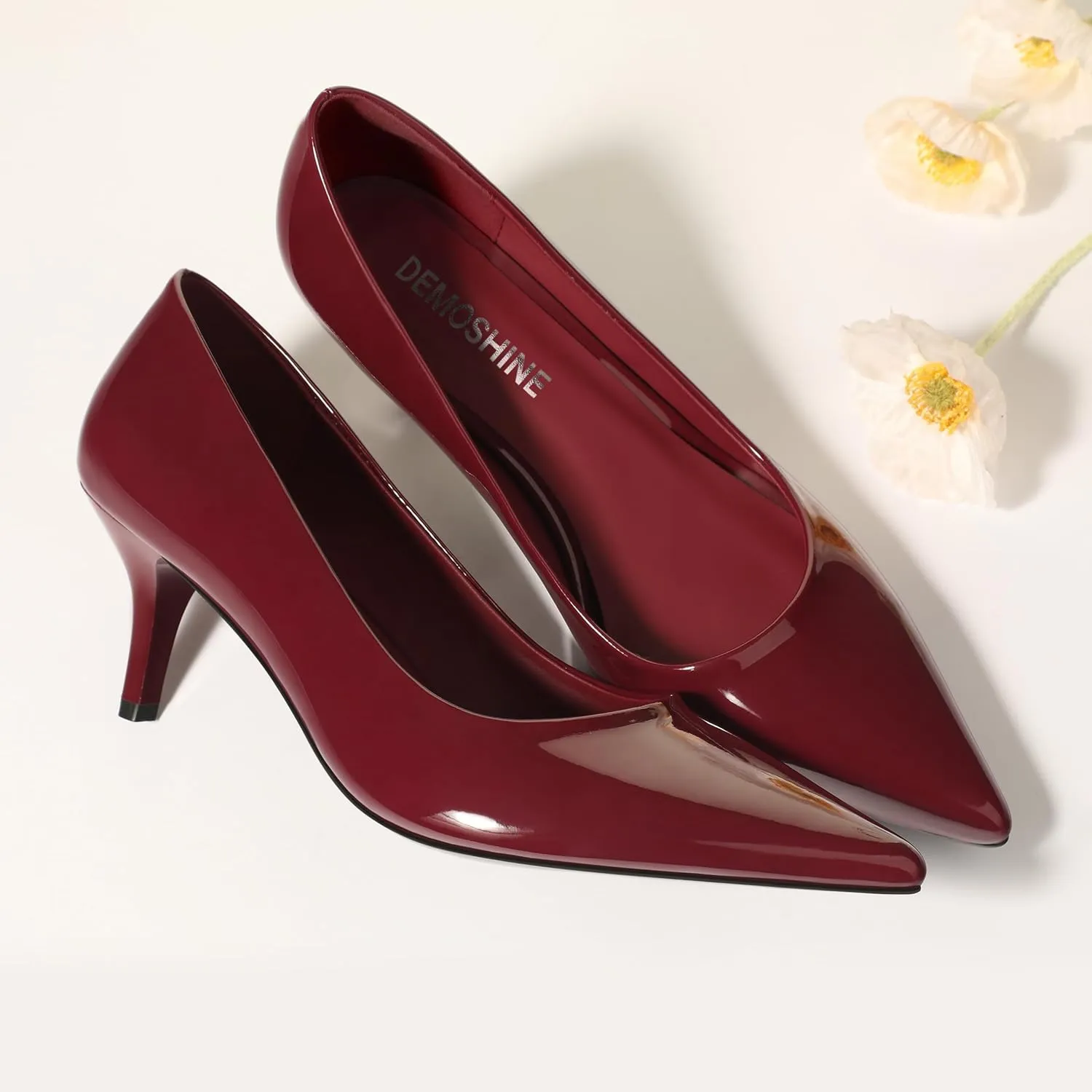 Low Heels Pumps for Women Pointed Closed Toe Wide Width Kitten Short Heels Comfortable Casual Work Business Office Wedding Dressy Shoes 2.3 Inch