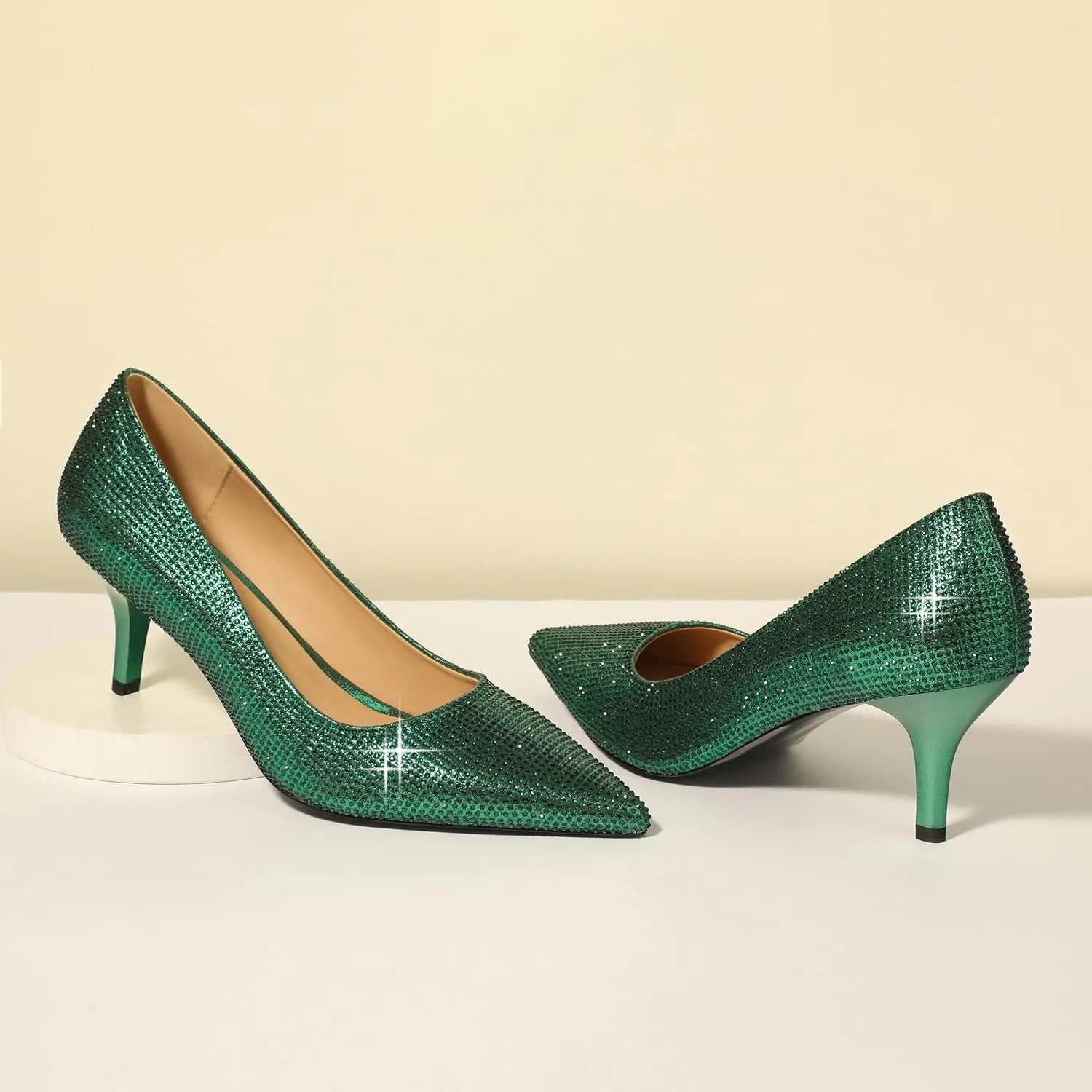 Low Heels Pumps for Women Pointed Closed Toe Wide Width Kitten Short Heels Comfortable Casual Work Business Office Wedding Dressy Shoes 2.3 Inch