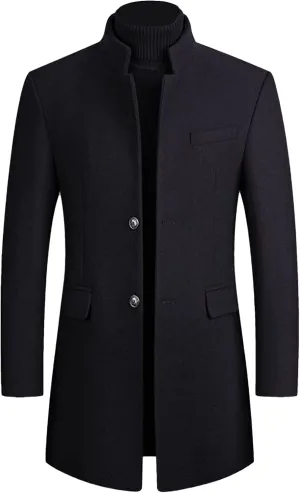 Lu's Chic Men's Single Breasted Trench Coat Button Down Overcoat Warm Dress Pea Coats