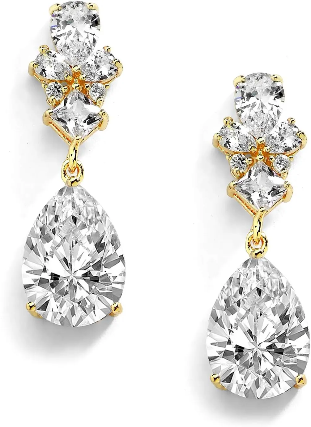 Mariell 14K Gold Plated Cubic Zirconia Teardrop Pear Dangle Drop Wedding Earrings, Bridal & Formal Wear