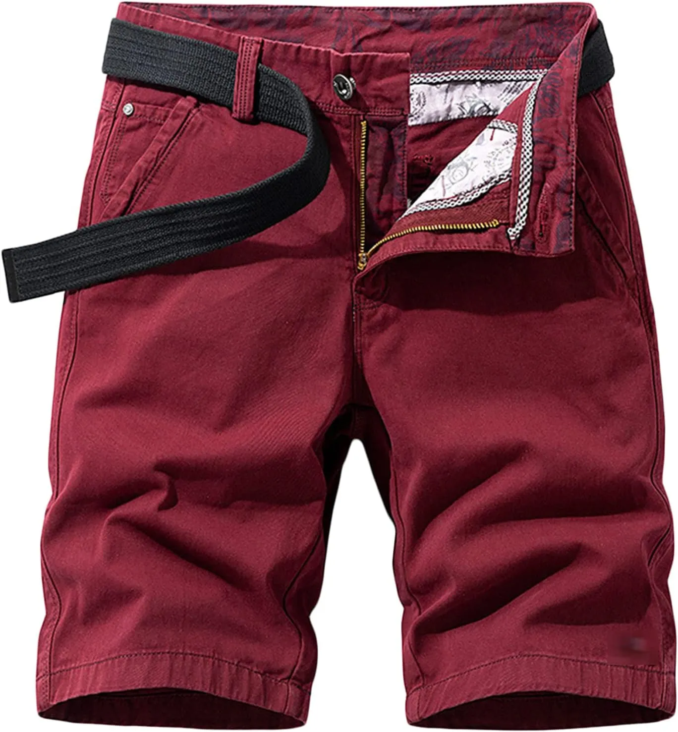 Men Casual Lightweight Cotton Shorts Solid Flat Front Summer Beach Shorts Slim Fit Chino Short Pants No Belt