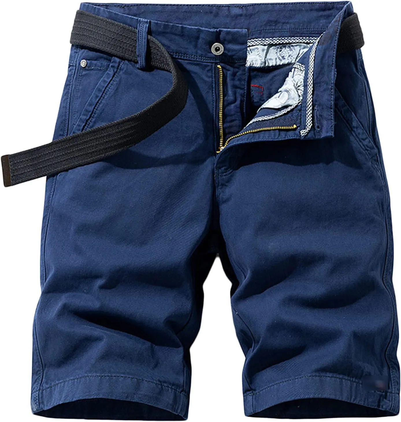 Men Casual Lightweight Cotton Shorts Solid Flat Front Summer Beach Shorts Slim Fit Chino Short Pants No Belt