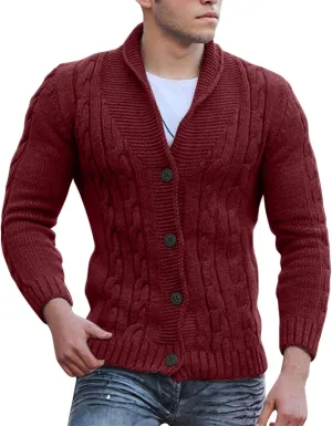 Mens Cable Knit Cardigan Sweater Shawl Loose Fit Long Sleeve Casual Cardigans Jacket Long for Men