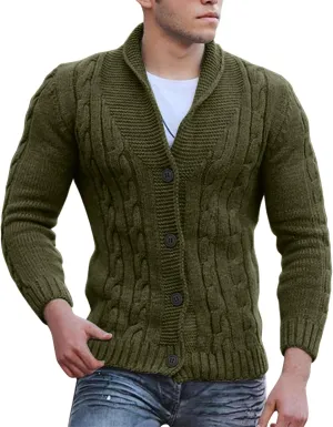 Mens Cable Knit Cardigan Sweater Shawl Loose Fit Long Sleeve Casual Cardigans Jacket Long for Men