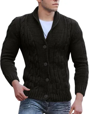Mens Cable Knit Cardigan Sweater Shawl Loose Fit Long Sleeve Casual Cardigans Jacket Long for Men