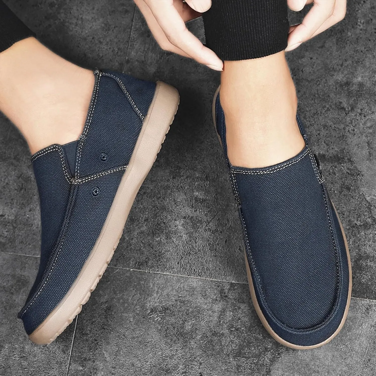 Men's Canvas Slip On Lightweight Loafers with Arch Support Comfortable Non-Slip Orthopedic Walking Boat Shoes Casual Breathable Flat Sneakers