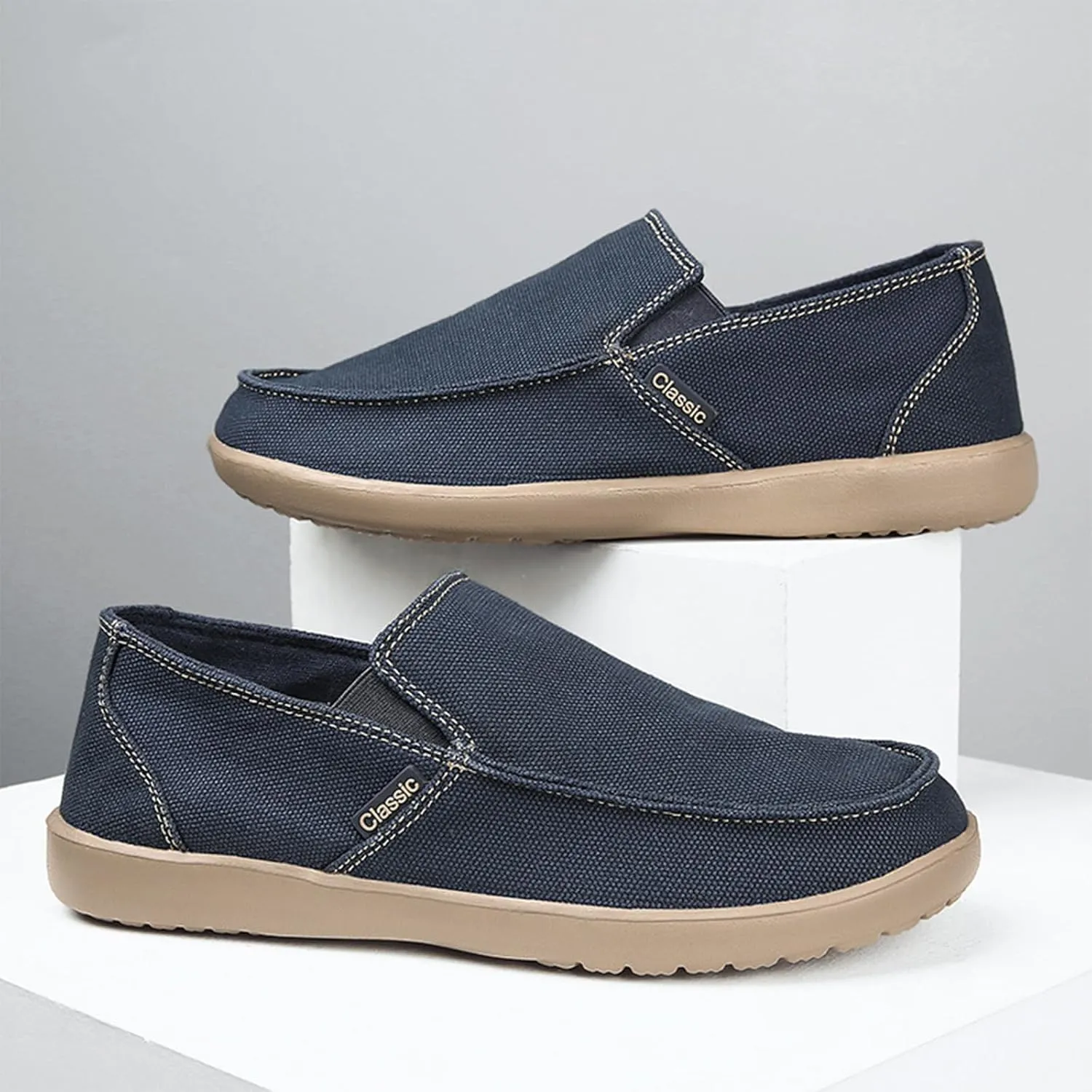 Men's Canvas Slip On Lightweight Loafers with Arch Support Comfortable Non-Slip Orthopedic Walking Boat Shoes Casual Breathable Flat Sneakers