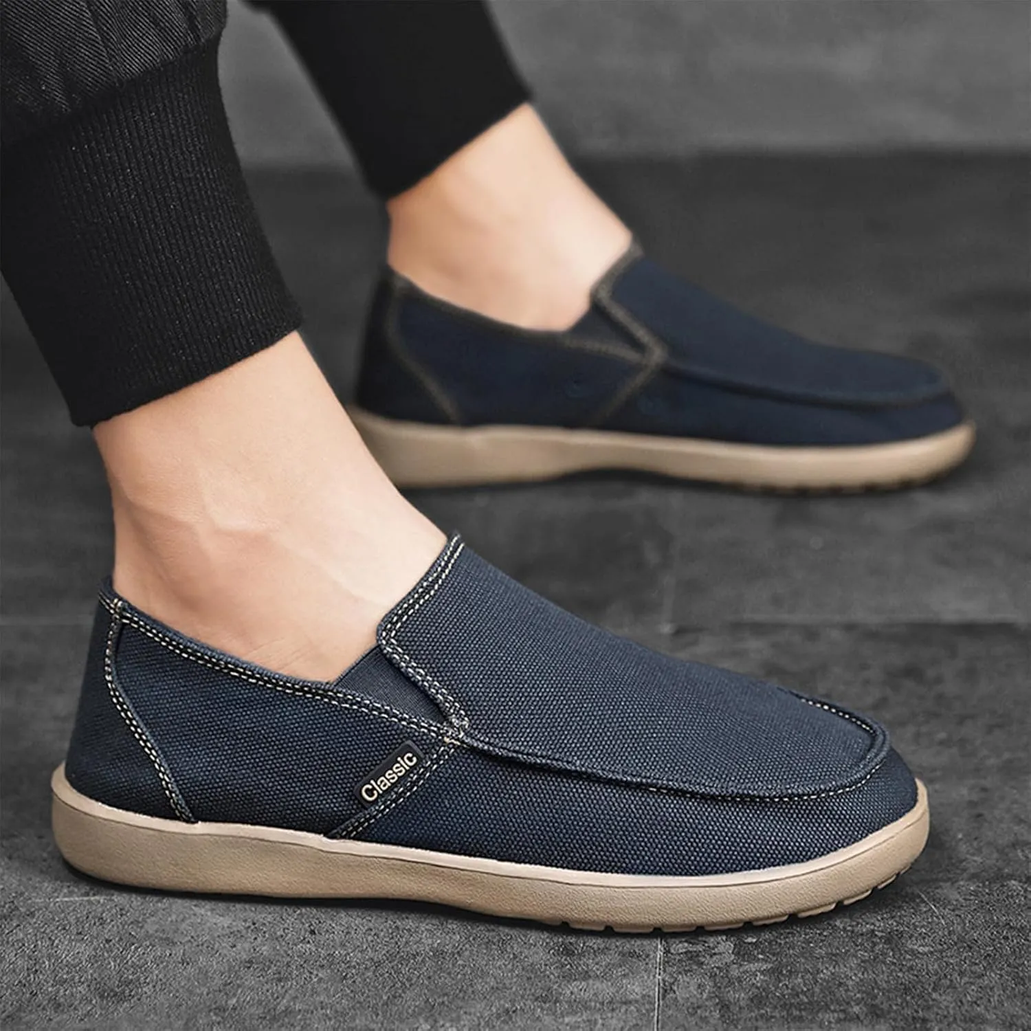 Men's Canvas Slip On Lightweight Loafers with Arch Support Comfortable Non-Slip Orthopedic Walking Boat Shoes Casual Breathable Flat Sneakers